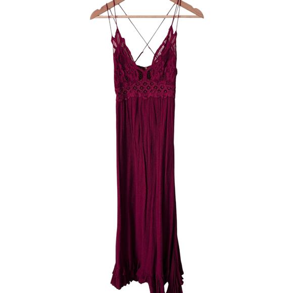 Free People Adella Crochet Maxi Slip Dress Womens Small Red Boho Festival - Picture 7 of 13